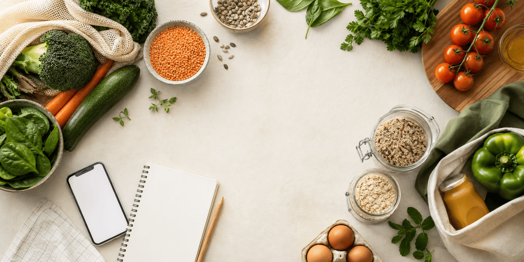 Ingrédients et courses organisés pour planifier les repas avec Mealion